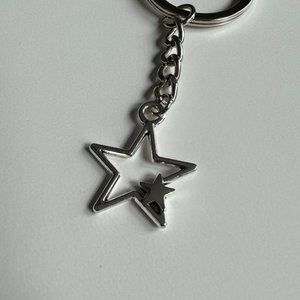 Y2K 2000 silver double star pendant keyring for keychain